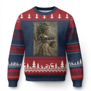 Girls Will Be Girls Medusa Feminist Ugly Christmas Sweater Women's Right TS11 Navy Red Print Your Wear