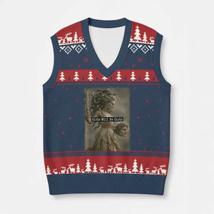 Girls Will Be Girls Medusa Feminist V-Neck Knit Sweater Vest Women's Right TS11 Navy Red Print Your Wear