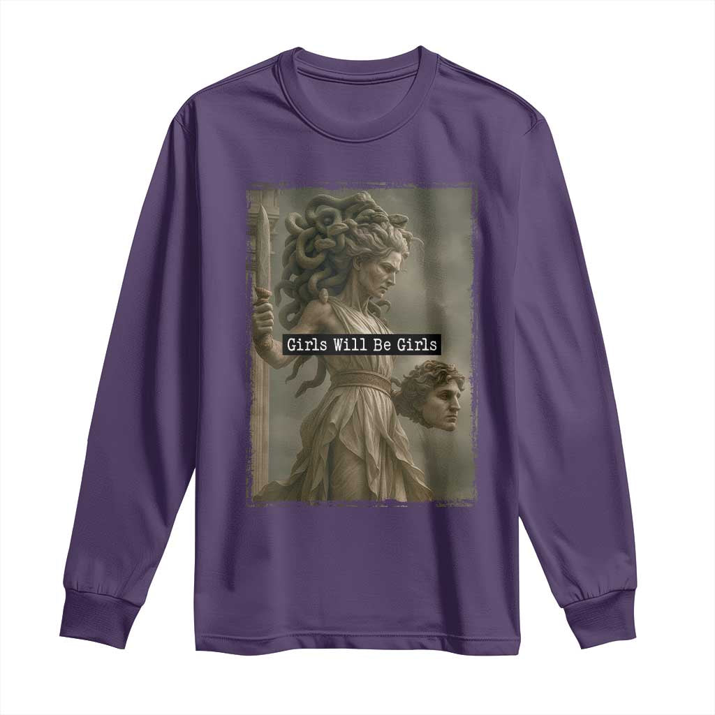 Girls Will Be Girls Medusa Feminist Long Sleeve Shirt Women's Right TS11 Purple Print Your Wear