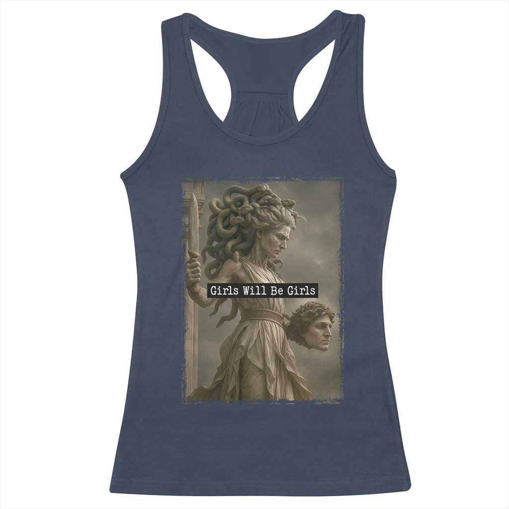 Girls Will Be Girls Medusa Feminist Racerback Tank Top Women's Right TS11 Navy Print Your Wear