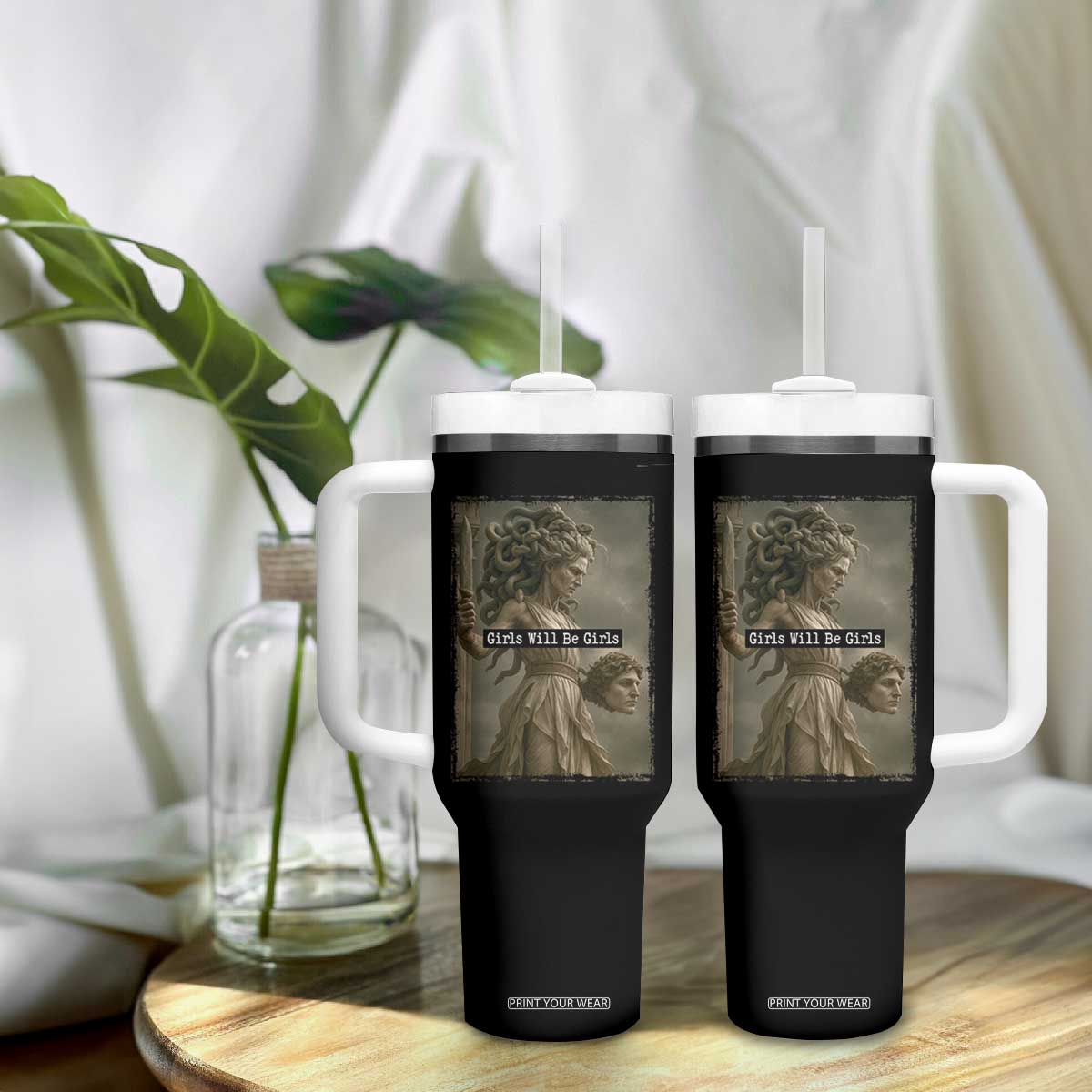 Girls Will Be Girls Medusa Feminist Tumbler With Handle Women's Right TS11 Print Your Wear