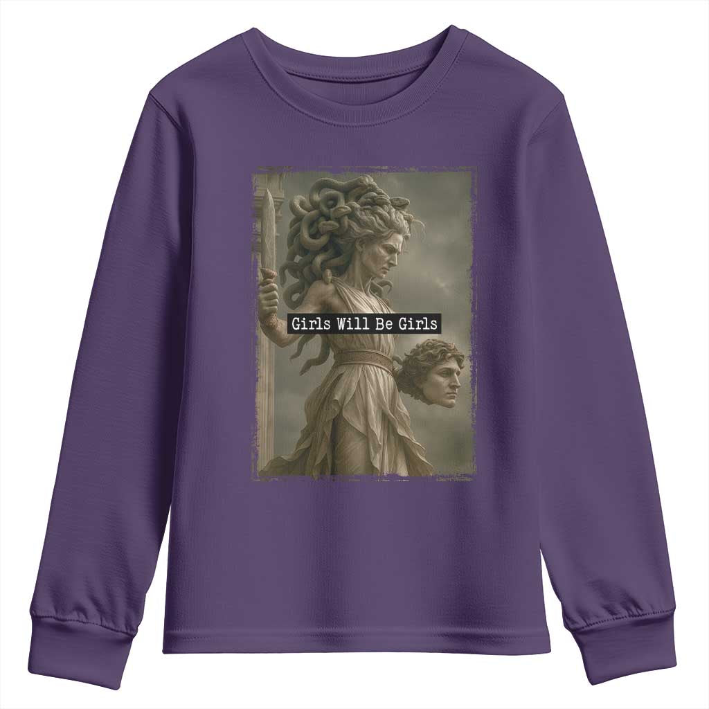 Girls Will Be Girls Medusa Feminist Youth Sweatshirt Women's Right TS11 Purple Print Your Wear