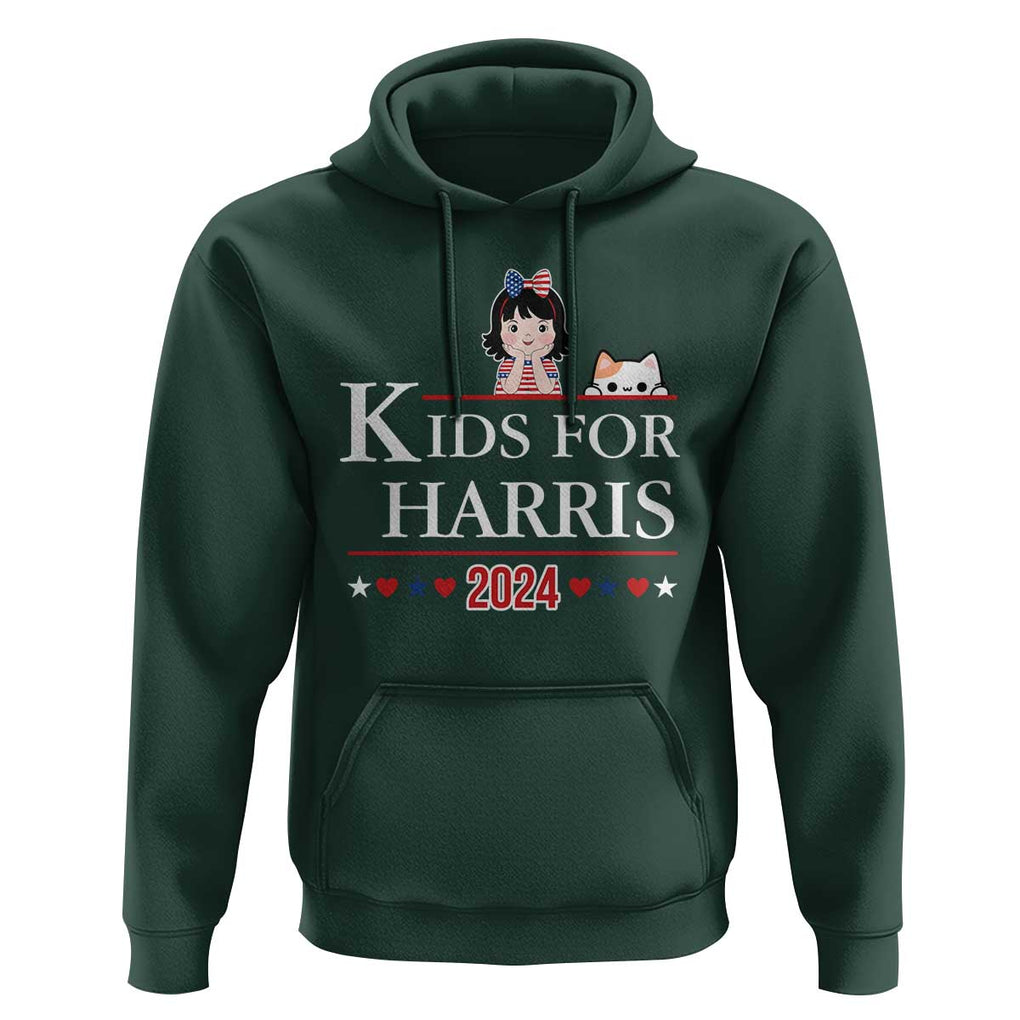 Kids For Harris Hoodie Cat And Toddlers Love Kamala US Flag TS11 Dark Forest Green Print Your Wear