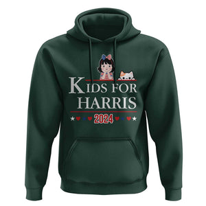 Kids For Harris Hoodie Cat And Toddlers Love Kamala US Flag TS11 Dark Forest Green Print Your Wear