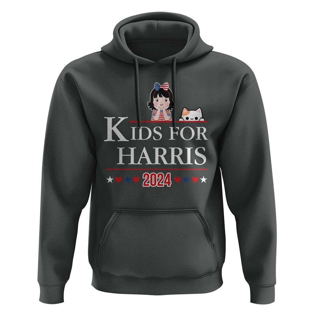 Kids For Harris Hoodie Cat And Toddlers Love Kamala US Flag TS11 Dark Heather Print Your Wear