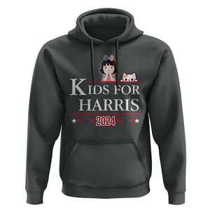 Kids For Harris Hoodie Cat And Toddlers Love Kamala US Flag TS11 Dark Heather Print Your Wear