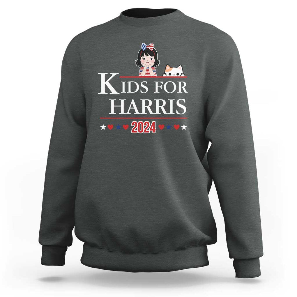 Kids For Harris Sweatshirt Cat And Toddlers Love Kamala US Flag TS11 Dark Heather Print Your Wear