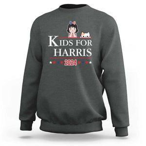 Kids For Harris Sweatshirt Cat And Toddlers Love Kamala US Flag TS11 Dark Heather Print Your Wear