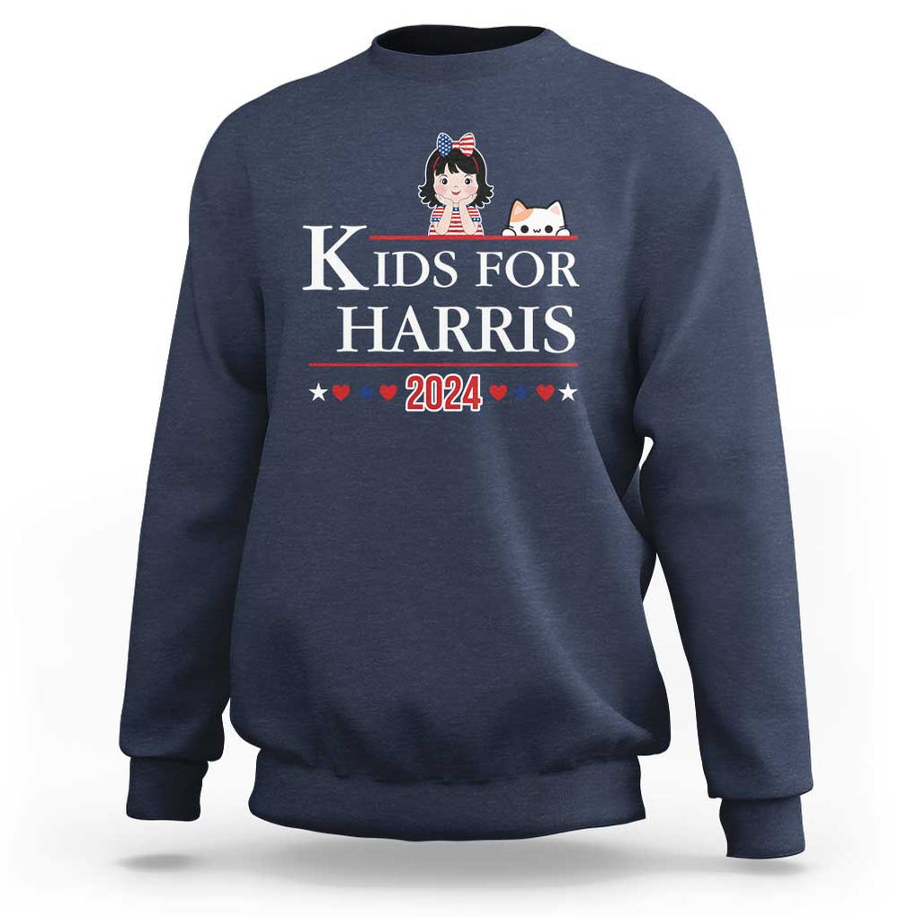 Kids For Harris Sweatshirt Cat And Toddlers Love Kamala US Flag TS11 Navy Print Your Wear
