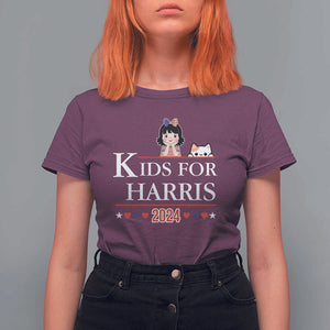 Kids For Harris T Shirt For Women Cat And Toddlers Love Kamala US Flag TS11 Maroon Print Your Wear