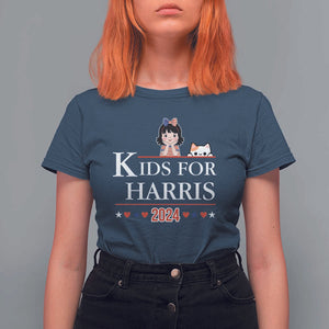 Kids For Harris T Shirt For Women Cat And Toddlers Love Kamala US Flag TS11 Navy Print Your Wear