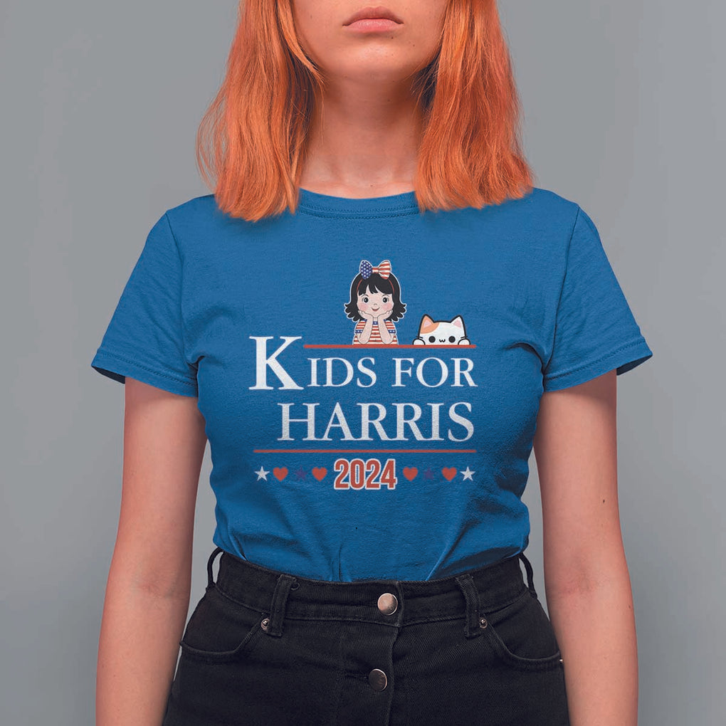 Kids For Harris T Shirt For Women Cat And Toddlers Love Kamala US Flag TS11 Royal Blue Print Your Wear