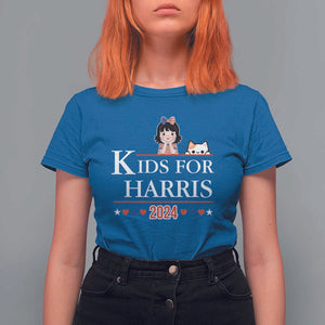 Kids For Harris T Shirt For Women Cat And Toddlers Love Kamala US Flag TS11 Royal Blue Print Your Wear