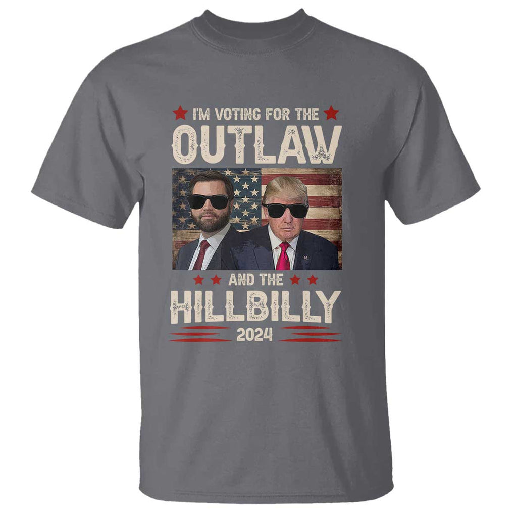 Trump Vance 2024 T Shirt I'm Voting For The Outlaw And The Hillbilly US Flag TS11 Charcoal Print Your Wear