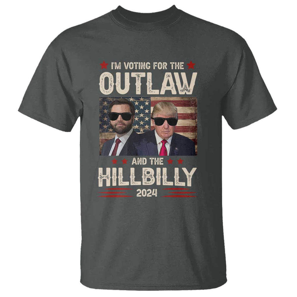 Trump Vance 2024 T Shirt I'm Voting For The Outlaw And The Hillbilly US Flag TS11 Dark Heather Print Your Wear