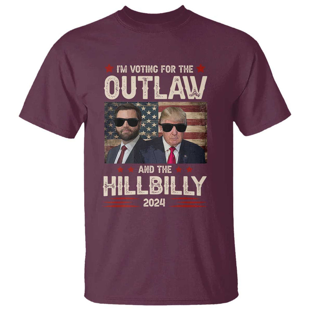 Trump Vance 2024 T Shirt I'm Voting For The Outlaw And The Hillbilly US Flag TS11 Maroon Print Your Wear