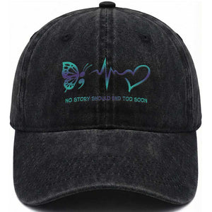 Suicide Prevention Washed Cotton Baseball Cap No Story Should End Too Soon Butterfly Heartbeat