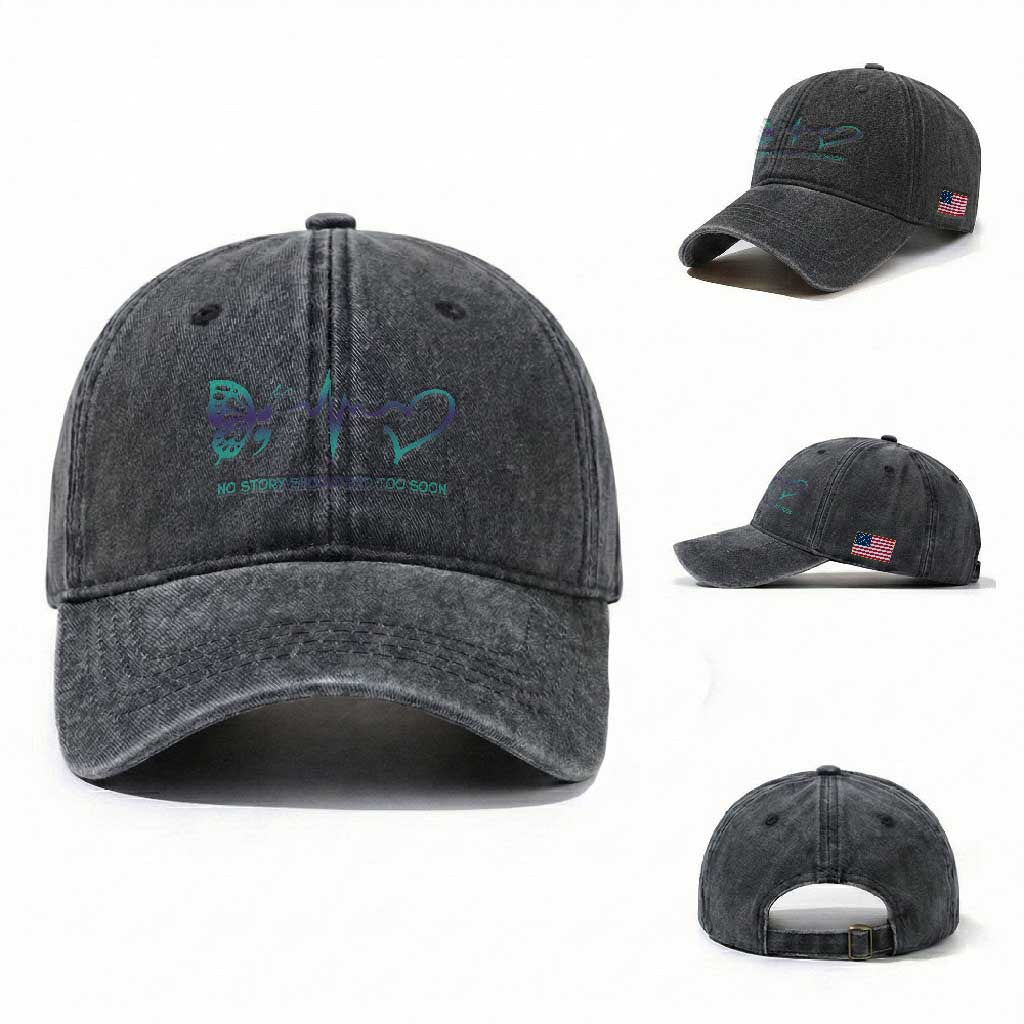 Suicide Prevention Washed Cotton Baseball Cap No Story Should End Too Soon Butterfly Heartbeat
