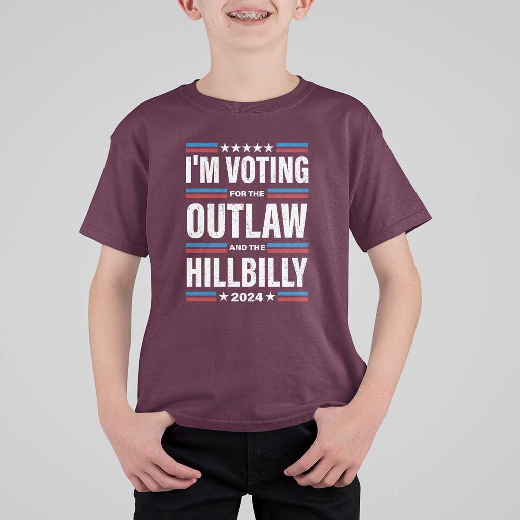 I'm Voting For the Outlaw and the Hillbilly 2024 T Shirt For Kid Retro Star US Flag TS11 Maroon Print Your Wear
