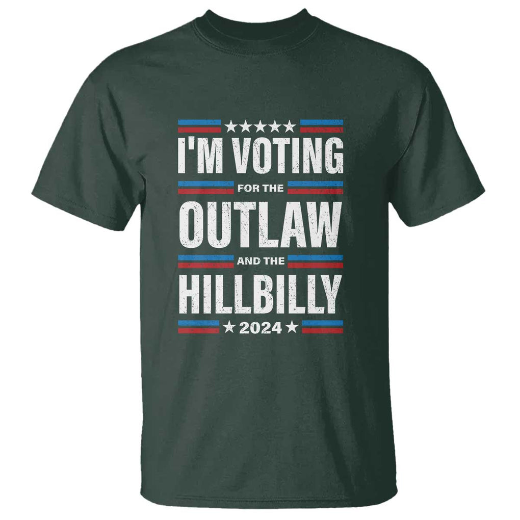 I'm Voting For the Outlaw and the Hillbilly 2024 T Shirt Retro Star US Flag TS11 Dark Forest Green Print Your Wear