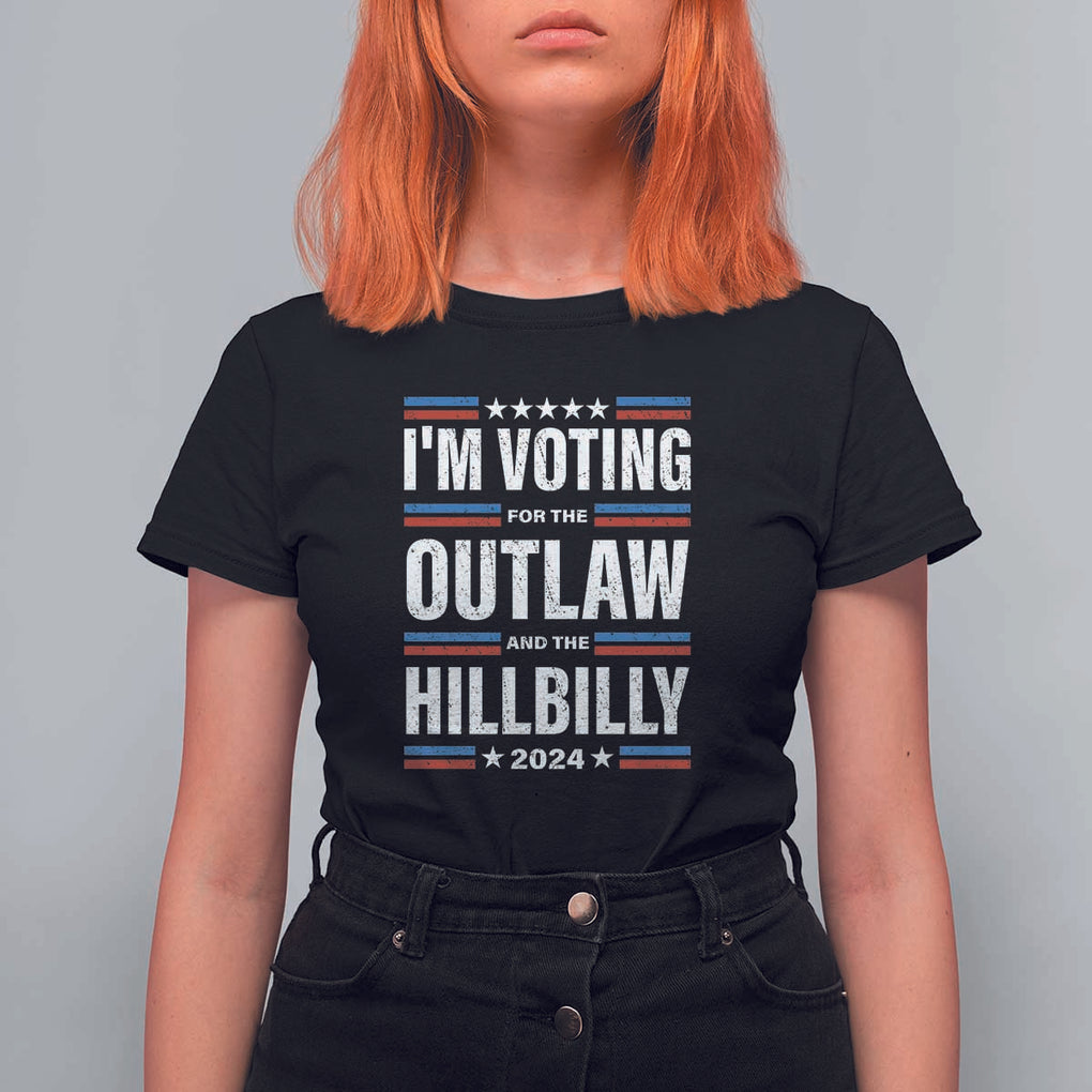 I'm Voting For the Outlaw and the Hillbilly 2024 T Shirt For Women Retro Star US Flag TS11 Black Print Your Wear