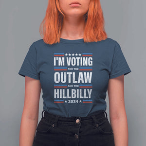 I'm Voting For the Outlaw and the Hillbilly 2024 T Shirt For Women Retro Star US Flag TS11 Navy Print Your Wear