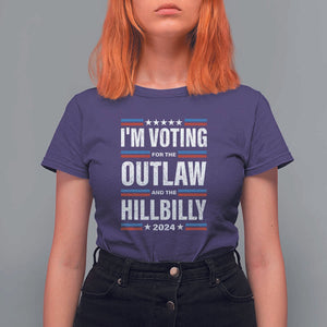 I'm Voting For the Outlaw and the Hillbilly 2024 T Shirt For Women Retro Star US Flag TS11 Purple Print Your Wear