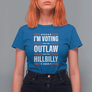 I'm Voting For the Outlaw and the Hillbilly 2024 T Shirt For Women Retro Star US Flag TS11 Royal Blue Print Your Wear