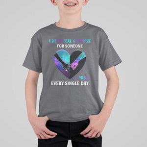 Suicide Prevention Awareness T Shirt For Kid I Wear Teal And Purple For Someone I Miss Every Single Day Heart TS11 Charcoal Print Your Wear