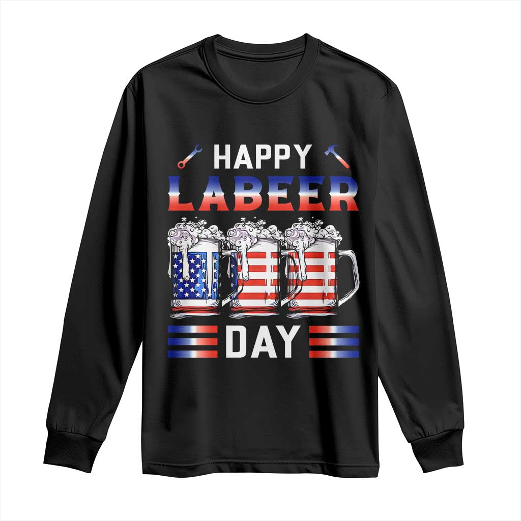 Funny Labor Day Drinking Long Sleeve Shirt Labeer Day American Flag Beer Mug TS11 Black Print Your Wear