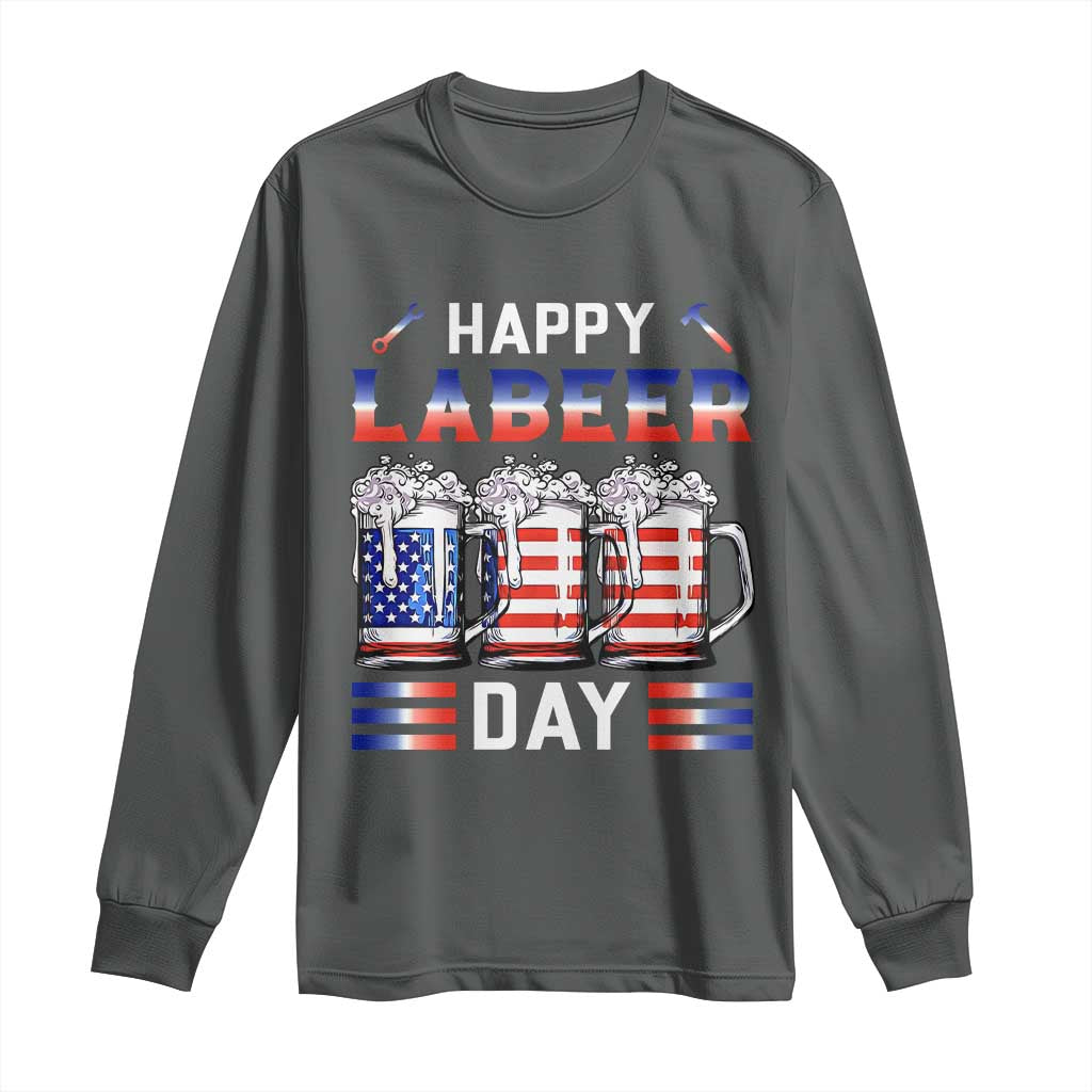Funny Labor Day Drinking Long Sleeve Shirt Labeer Day American Flag Beer Mug TS11 Dark Heather Print Your Wear