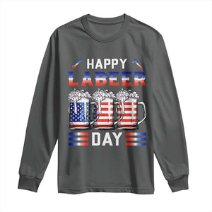 Funny Labor Day Drinking Long Sleeve Shirt Labeer Day American Flag Beer Mug TS11 Dark Heather Print Your Wear