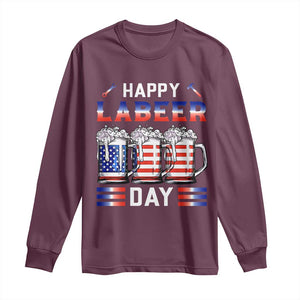 Funny Labor Day Drinking Long Sleeve Shirt Labeer Day American Flag Beer Mug TS11 Maroon Print Your Wear