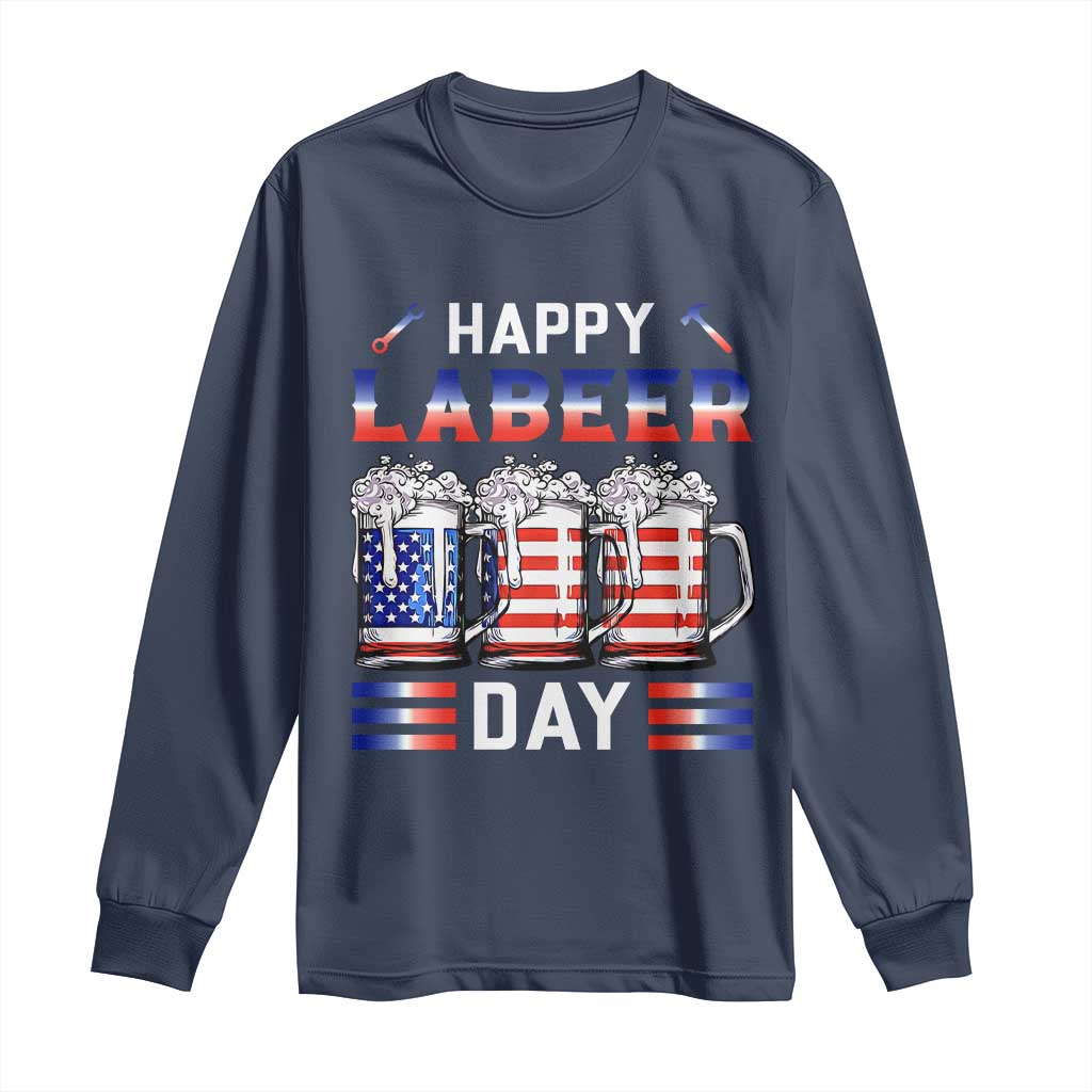 Funny Labor Day Drinking Long Sleeve Shirt Labeer Day American Flag Beer Mug TS11 Navy Print Your Wear
