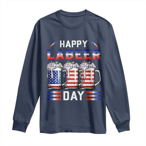 Funny Labor Day Drinking Long Sleeve Shirt Labeer Day American Flag Beer Mug TS11 Navy Print Your Wear