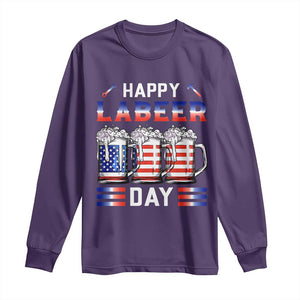 Funny Labor Day Drinking Long Sleeve Shirt Labeer Day American Flag Beer Mug TS11 Purple Print Your Wear