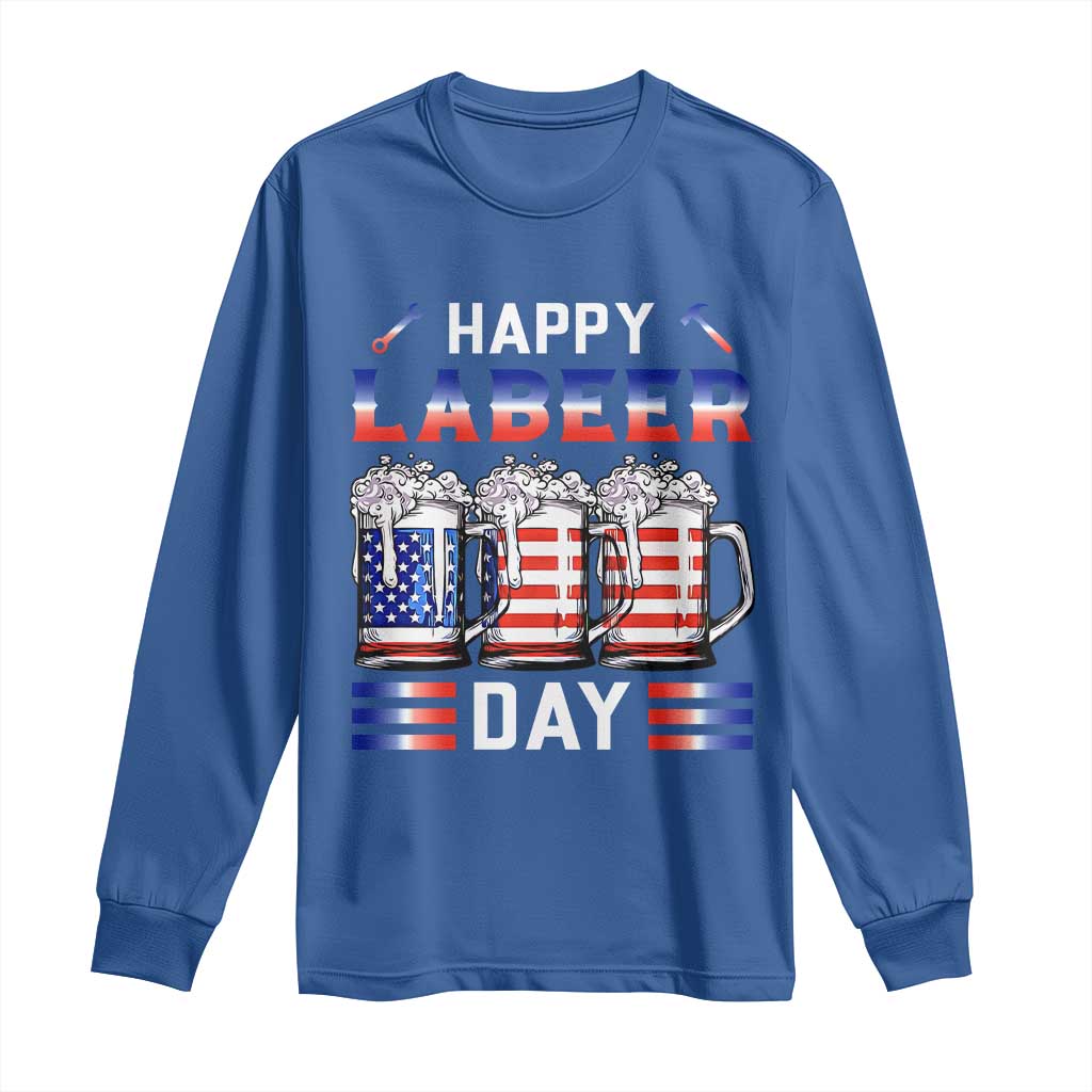 Funny Labor Day Drinking Long Sleeve Shirt Labeer Day American Flag Beer Mug TS11 Royal Blue Print Your Wear