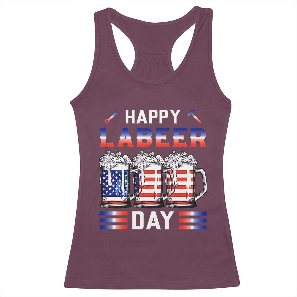 Funny Labor Day Drinking Racerback Tank Top Labeer Day American Flag Beer Mug TS11 Maroon Print Your Wear