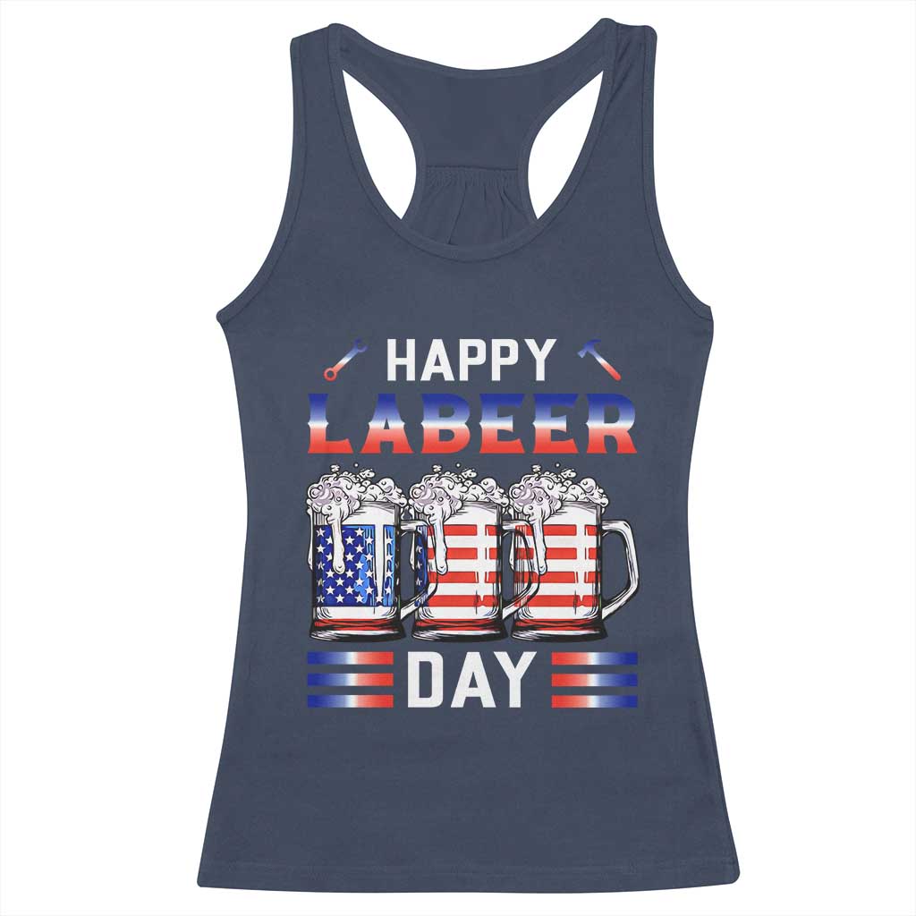 Funny Labor Day Drinking Racerback Tank Top Labeer Day American Flag Beer Mug TS11 Navy Print Your Wear
