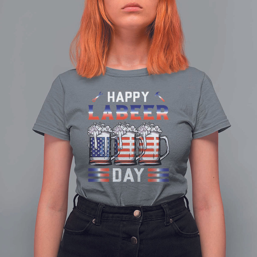 Funny Labor Day Drinking T Shirt For Women Labeer Day American Flag Beer Mug TS11 Charcoal Print Your Wear