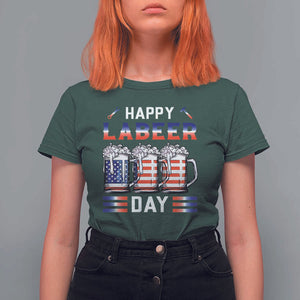 Funny Labor Day Drinking T Shirt For Women Labeer Day American Flag Beer Mug TS11 Dark Forest Green Print Your Wear