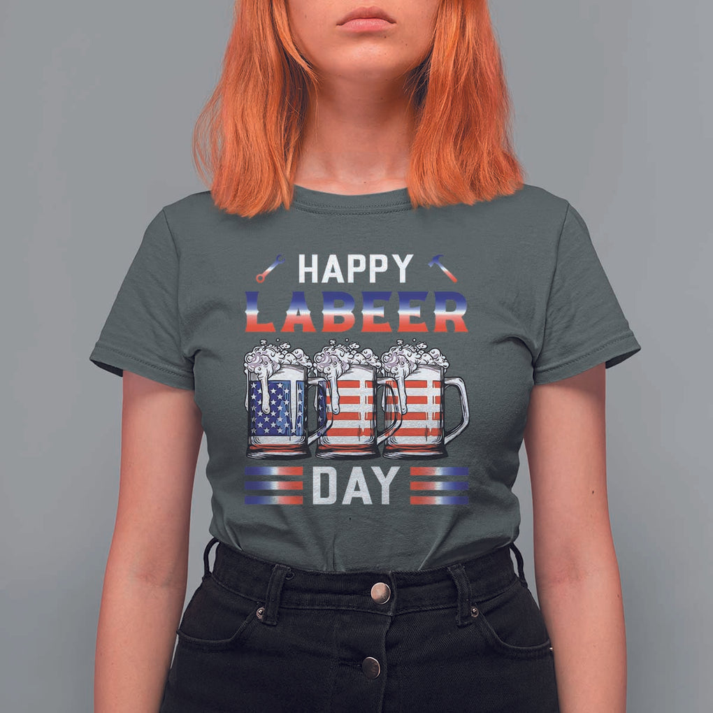 Funny Labor Day Drinking T Shirt For Women Labeer Day American Flag Beer Mug TS11 Dark Heather Print Your Wear