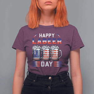 Funny Labor Day Drinking T Shirt For Women Labeer Day American Flag Beer Mug TS11 Maroon Print Your Wear