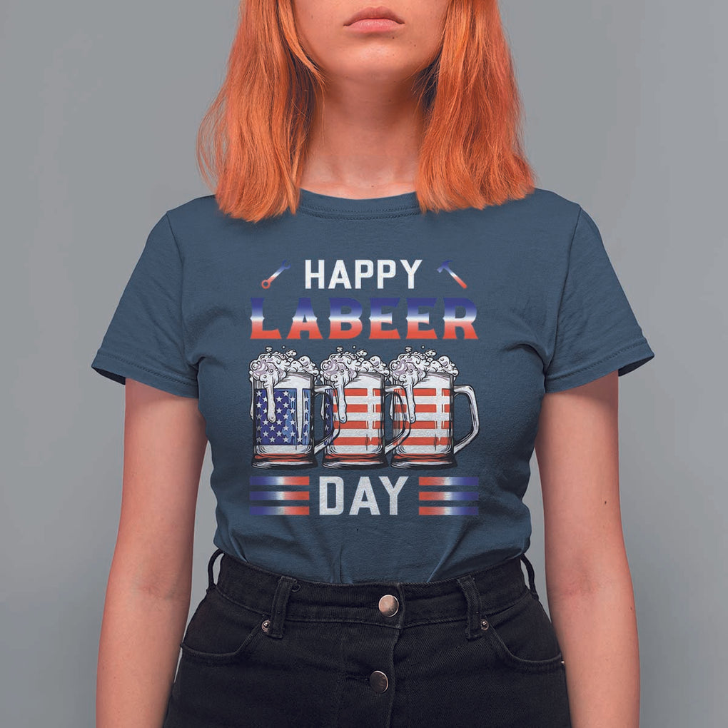 Funny Labor Day Drinking T Shirt For Women Labeer Day American Flag Beer Mug TS11 Navy Print Your Wear