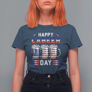 Funny Labor Day Drinking T Shirt For Women Labeer Day American Flag Beer Mug TS11 Navy Print Your Wear