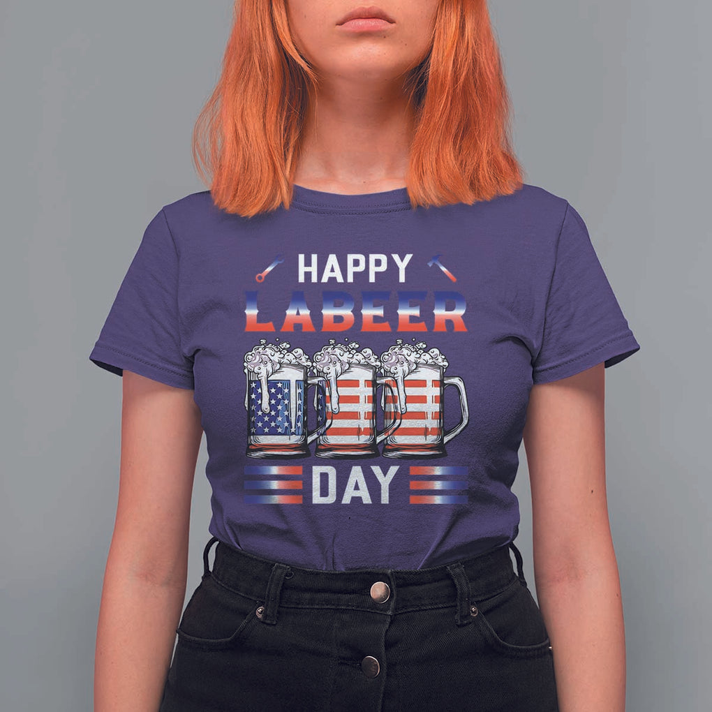 Funny Labor Day Drinking T Shirt For Women Labeer Day American Flag Beer Mug TS11 Purple Print Your Wear