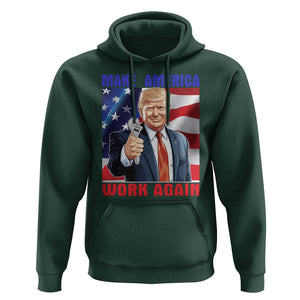 Funny Make America Work Again Hoodie Trump Labor Day American Flag Wrench TS11 Dark Forest Green Print Your Wear