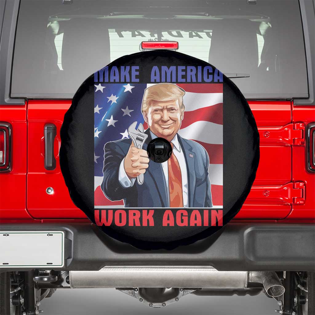 Funny Make America Work Again Spare Tire Cover Trump Labor Day American Flag Wrench TS11 Black Print Your Wear