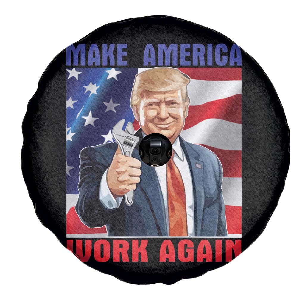 Funny Make America Work Again Spare Tire Cover Trump Labor Day American Flag Wrench TS11 Print Your Wear