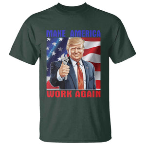 Funny Make America Work Again T Shirt Trump Labor Day American Flag Wrench TS11 Dark Forest Green Print Your Wear